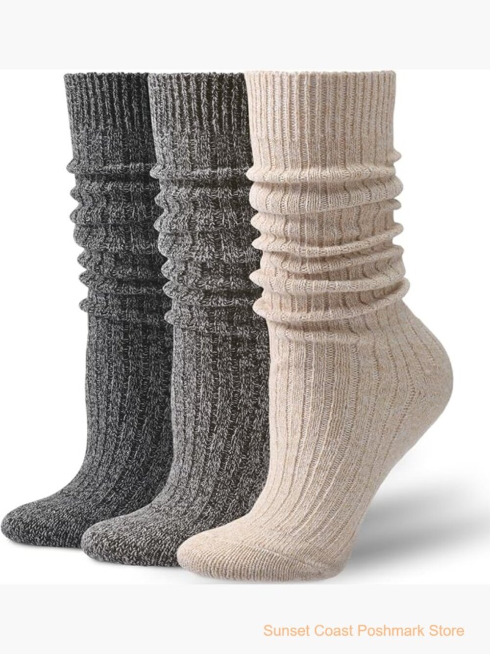 Slouch Scrunch Knee High Boot Socks 3 Pairs Stacked Chunky